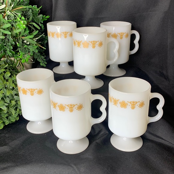 Pyrex Other - Set of 6 vintage Pyrex Golden Butterfly footed pedestal coffee / tea mugs